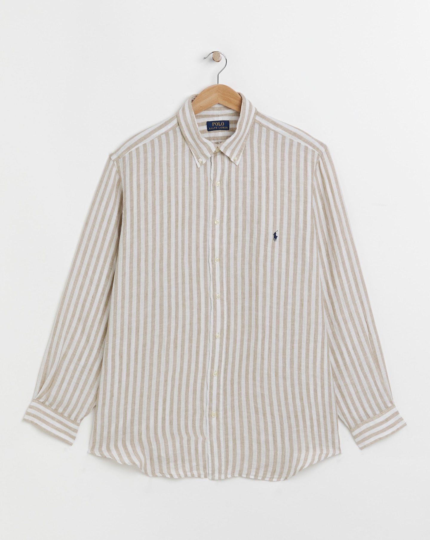 Polo Ralph Lauren Long Sleeve Stripe Linen Shirt Beige Jacamo