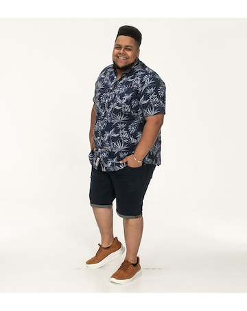 D555 Big And Tall Truro Hawaiian Ao Print S/S Button Down Collar Shirt - Navy