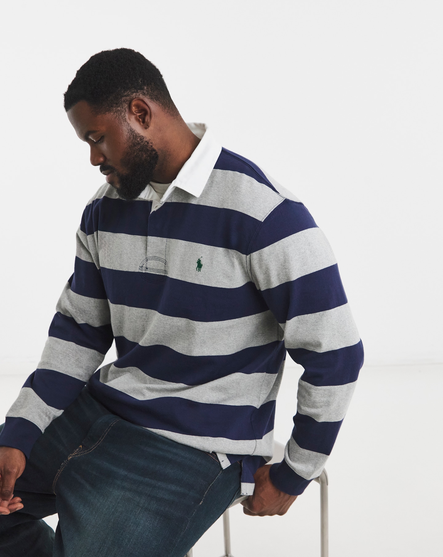 Polo Ralph Lauren Stripe Rugby - Navy/Grey Marl | Jacamo