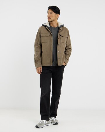 Hooded Borg Lined Twill Overshirt