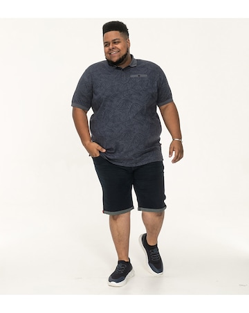 D555 Big And Tall Uttoxter Allover Printed Leaf Print Short Sleeve Polo - Navy