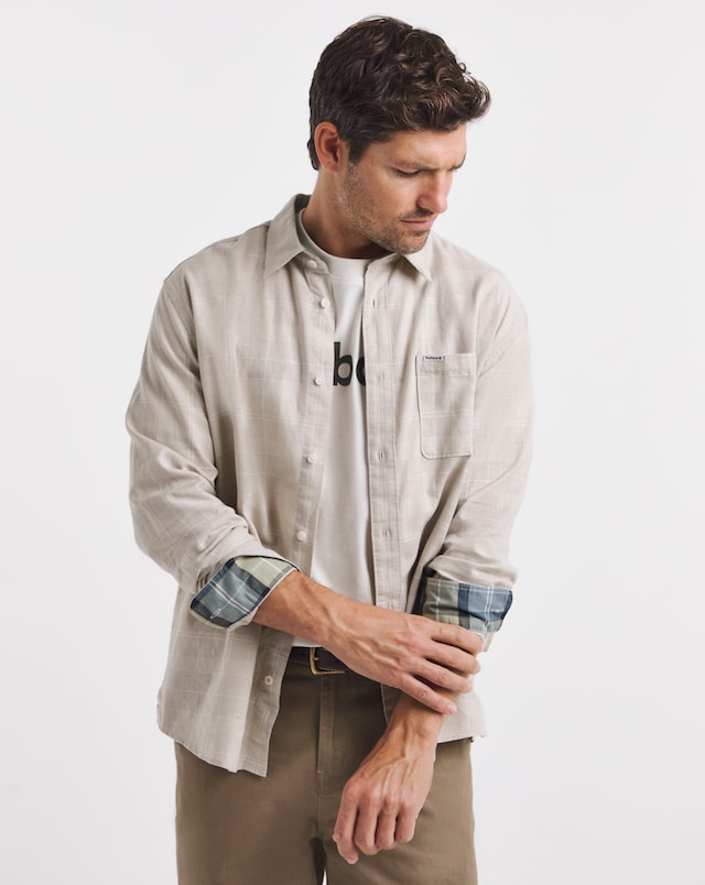 Barbour Kingswell Long Sleeve Textured Tartan Relaxed Shirt - Stone
