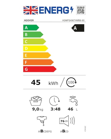 Hoover H-WASH 350 H3WPS496TAMB6-80 9kg Washing Machine - White + installtion