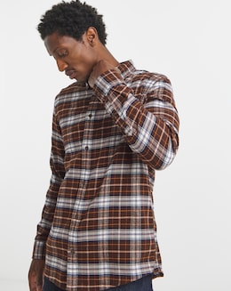 Tommy Jeans Long Sleeve Flannel Check Shirt- Brown