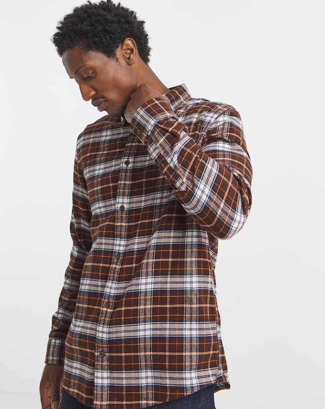 Tommy Jeans Long Sleeve Flannel Check Shirt- Brown