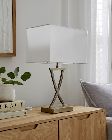 Antique Brass Metal and White Faux Silk Shade Club Table Lamp