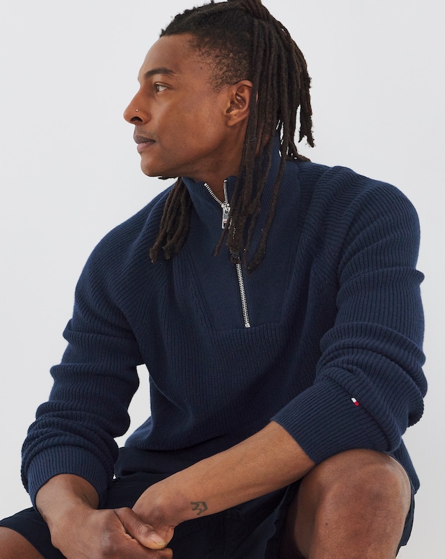 Tommy Hilfiger Fisherman Rib Half Zip Jumper - Navy