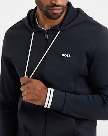 BOSS Zip Through Logo Hoodie - Navy