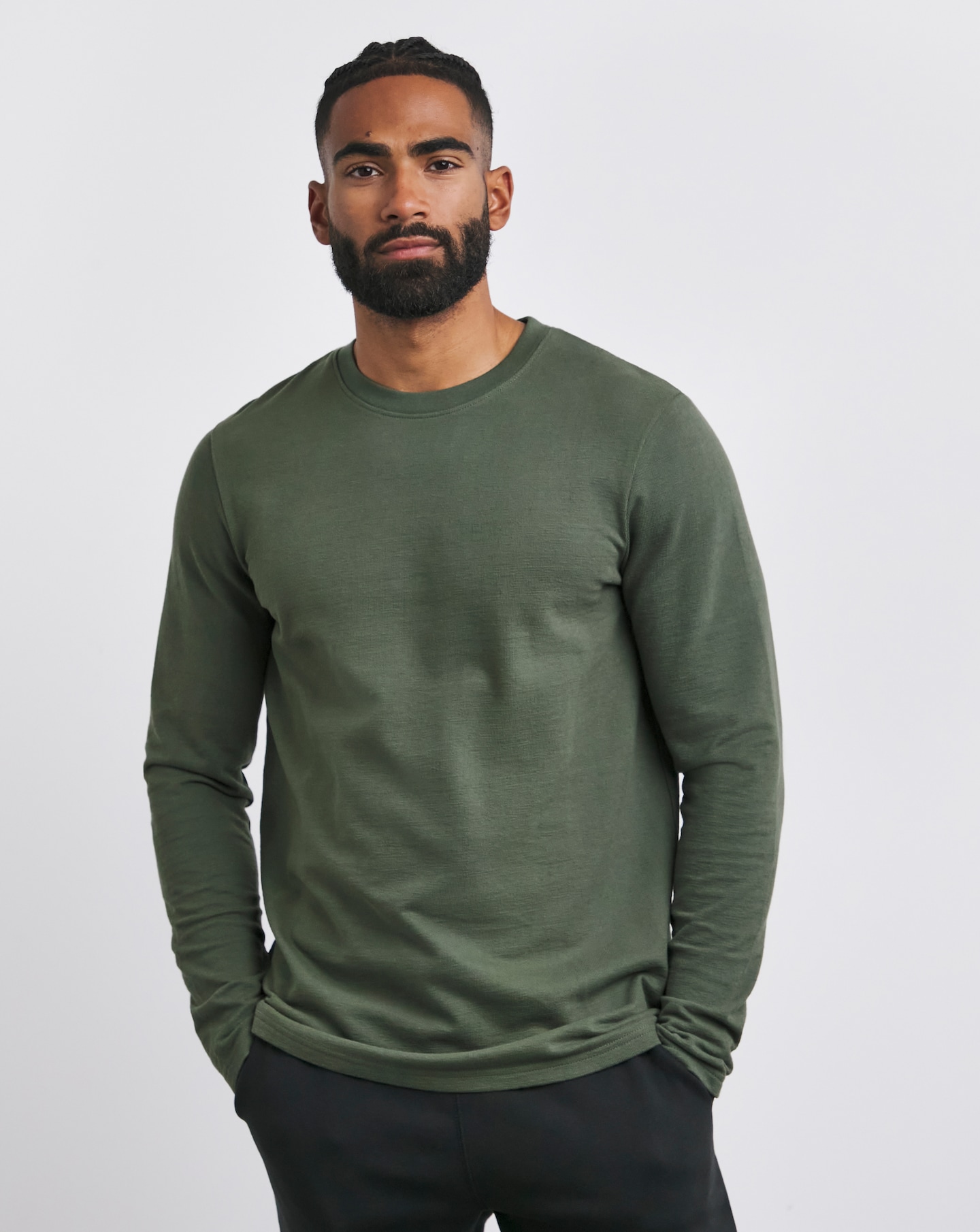 Textured Long Sleeve T-Shirt Long- Khaki | Jacamo