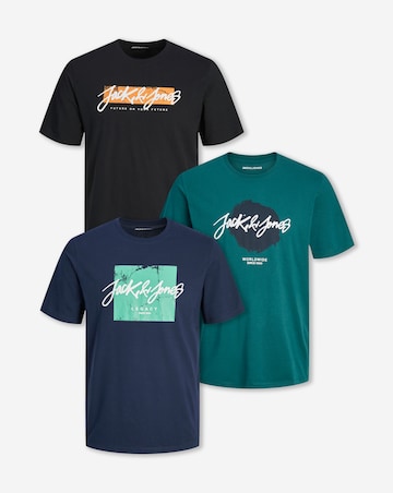 Jack & Jones Tiley Logo T-Shirt 3 Pack - Multi