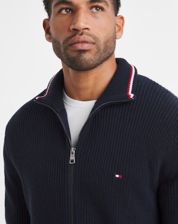 Tommy Hilfiger Rib Zip Through Knit - Navy