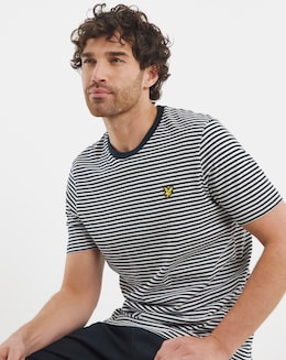 Lyle & Scott Short Sleeve Linen Blend Stripe T-Shirt - Navy/White