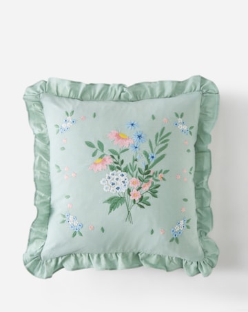 Harper Embroidered Floral Ruffled Cushion