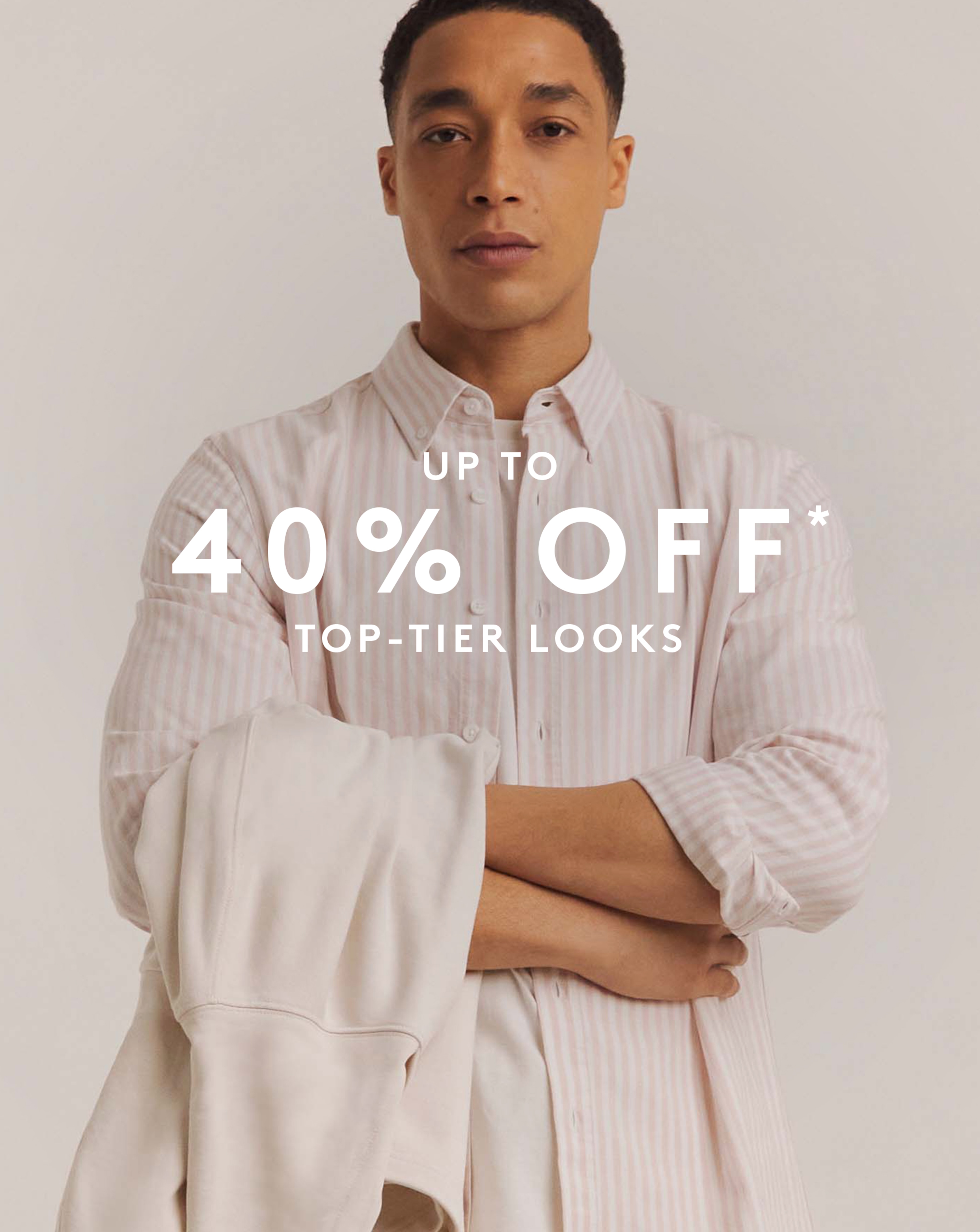 Model wears Long Sleeve Stripe Oxford Shirt Regular