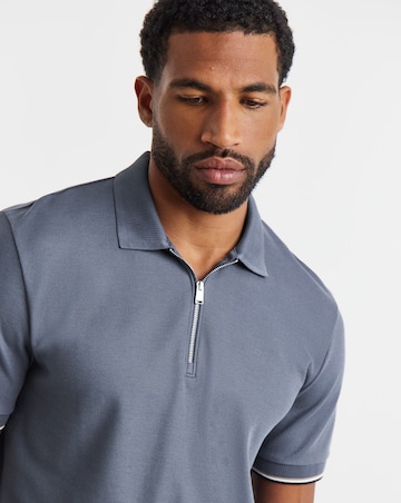 BOSS Short Sleeve Zip Neck Polo - Blue