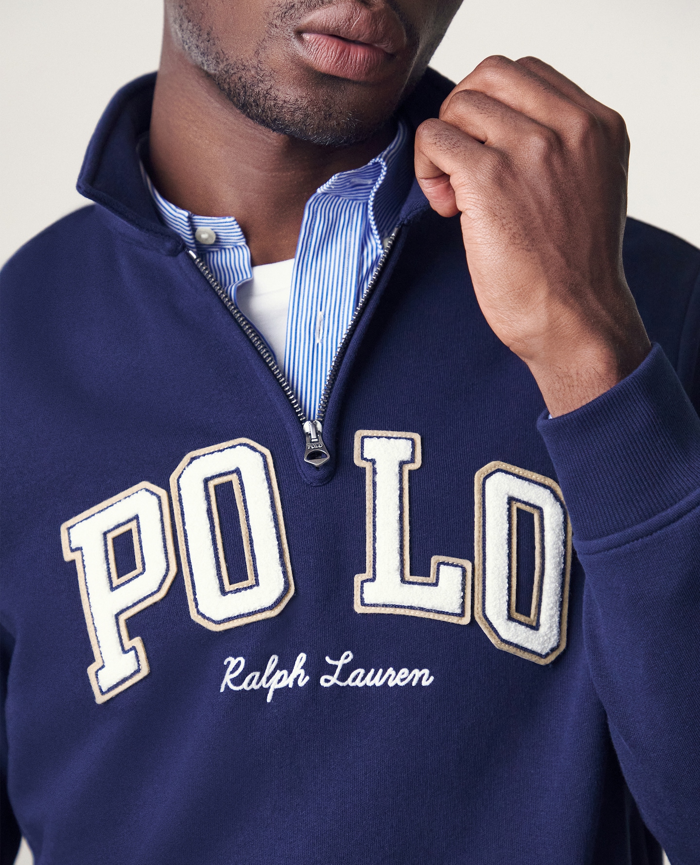 Model wears Polo Ralph Lauren Logo Sweat - Navy