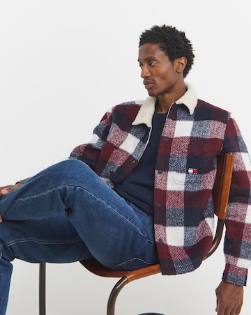 Tommy Jeans Check Teddy Collar Overshirt - Navy