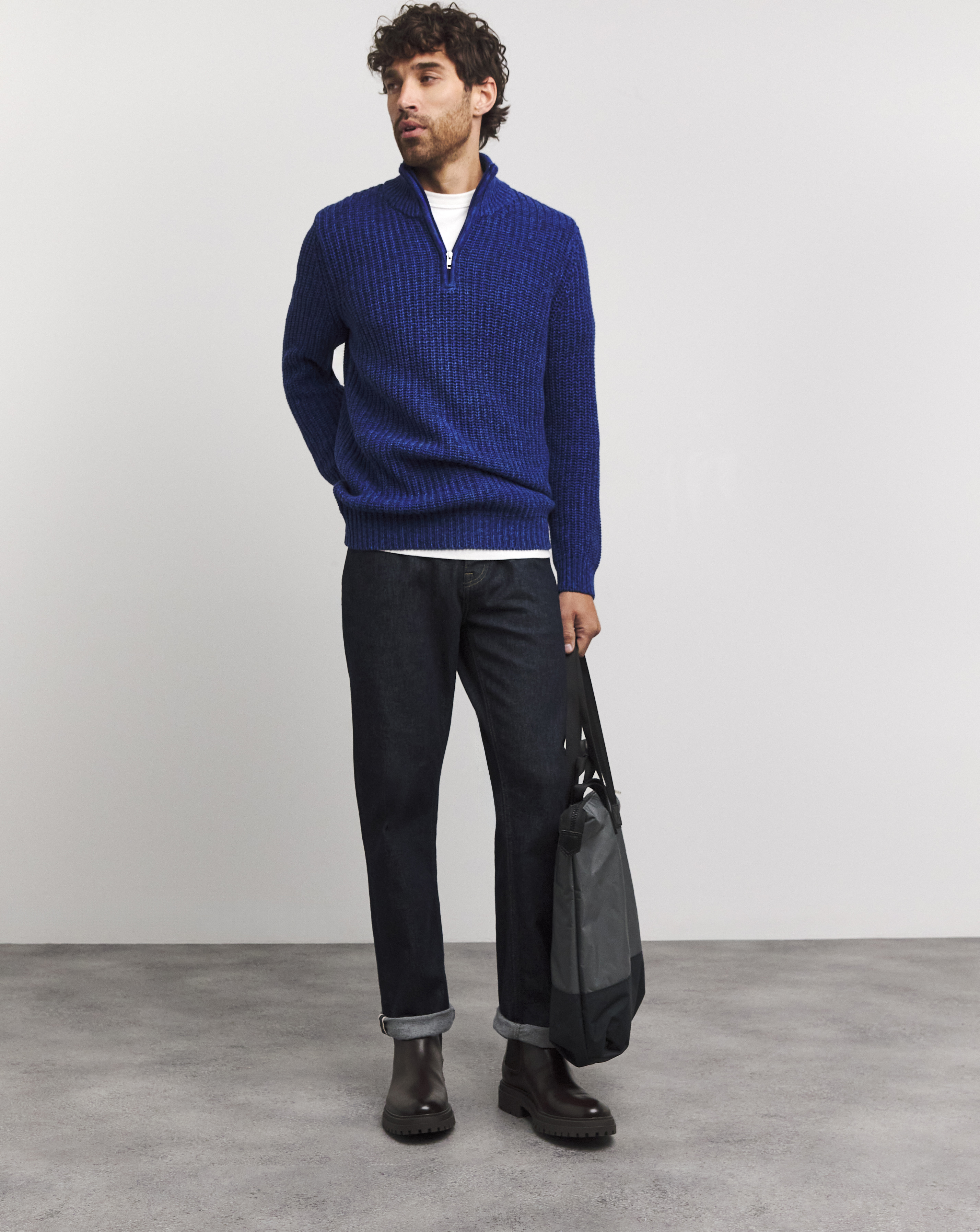 Joe Browns Maglietta Uomo A Maniche Lunghe Con Collo A Imbuto E Zip - Fleece Check In Blu Navy E Quadri Colorati