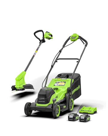 Greenworks 48V 36cm Cordless Brushless Lawnmower & 25cm Line Trimmer
