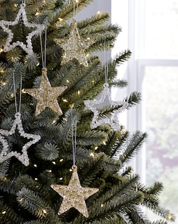 Set of 6 Gold Glittered Glass Star Christmas Tree Decorations
