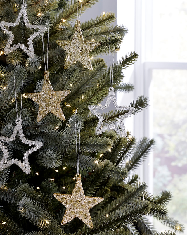 Set of 6 Gold Glass Star Decorations