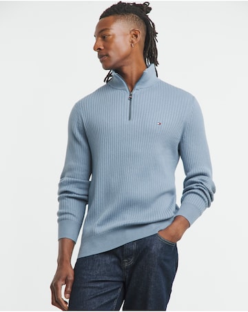 Tommy Hilfiger Cotton Cashmere 1/4 Zip Jumper - Blue