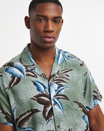 Short Sleeve Floral Print Cuban Collar Shirt