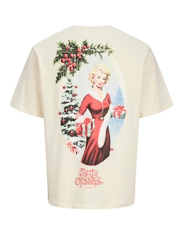 Jack &amp; Jones Christmas Back Graphic T-Shirt - Cream