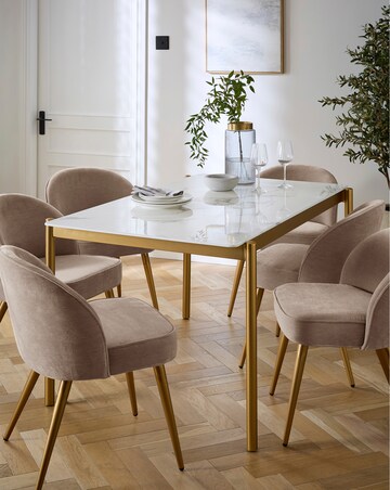Thea Dining Table with 6 Emilie Chenille Chairs