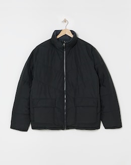 Black Funnel Neck Reversible Puffer Coat