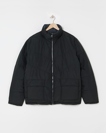 Black Funnel Neck Reversible Puffer Coat