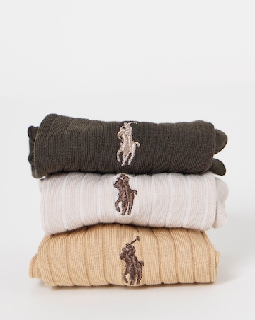 Polo Ralph 3 Pack Egyptian Rib Crew Sock - Brown