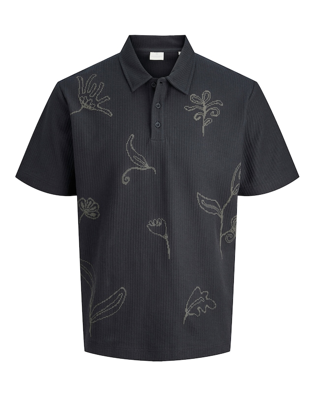Jack & Jones Premium Leon Floral Printed Polo - Black