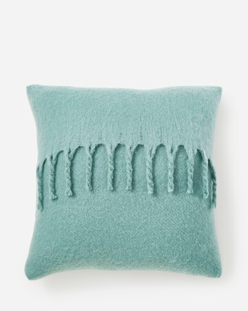 Faux Mohair Fringed Cushion - Green