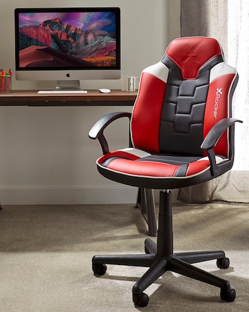 X Rocker Ocelot Gaming Desk and Saturn Junior Gaming Chair Bundle - Red