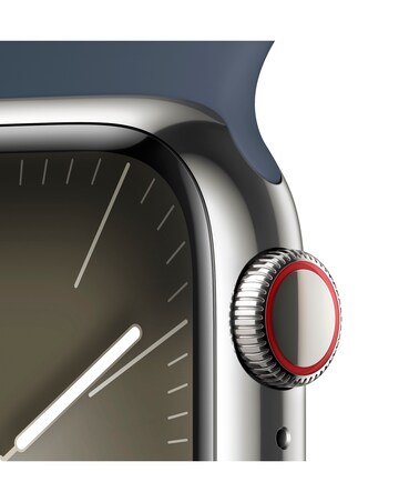 Apple Watch Series 9 Cellular 41mm Silver Stainless Steel, Blue Sport Band - M/L