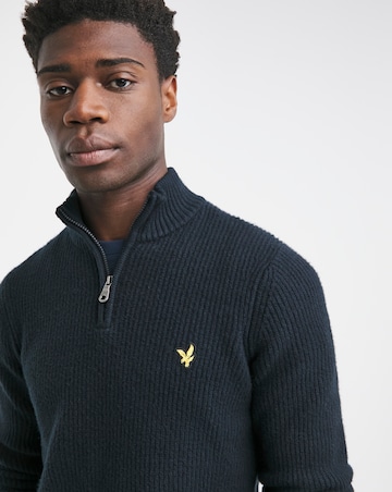 Lyle & Scott Navy 1/4 Zip Shackers Stitch Jumper