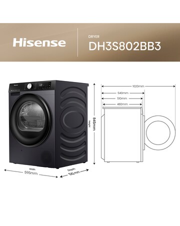 Hisense 3S Series DH3S802BB3 WiFi-enabled 8kg Heat Pump Tumble Dryer - Black