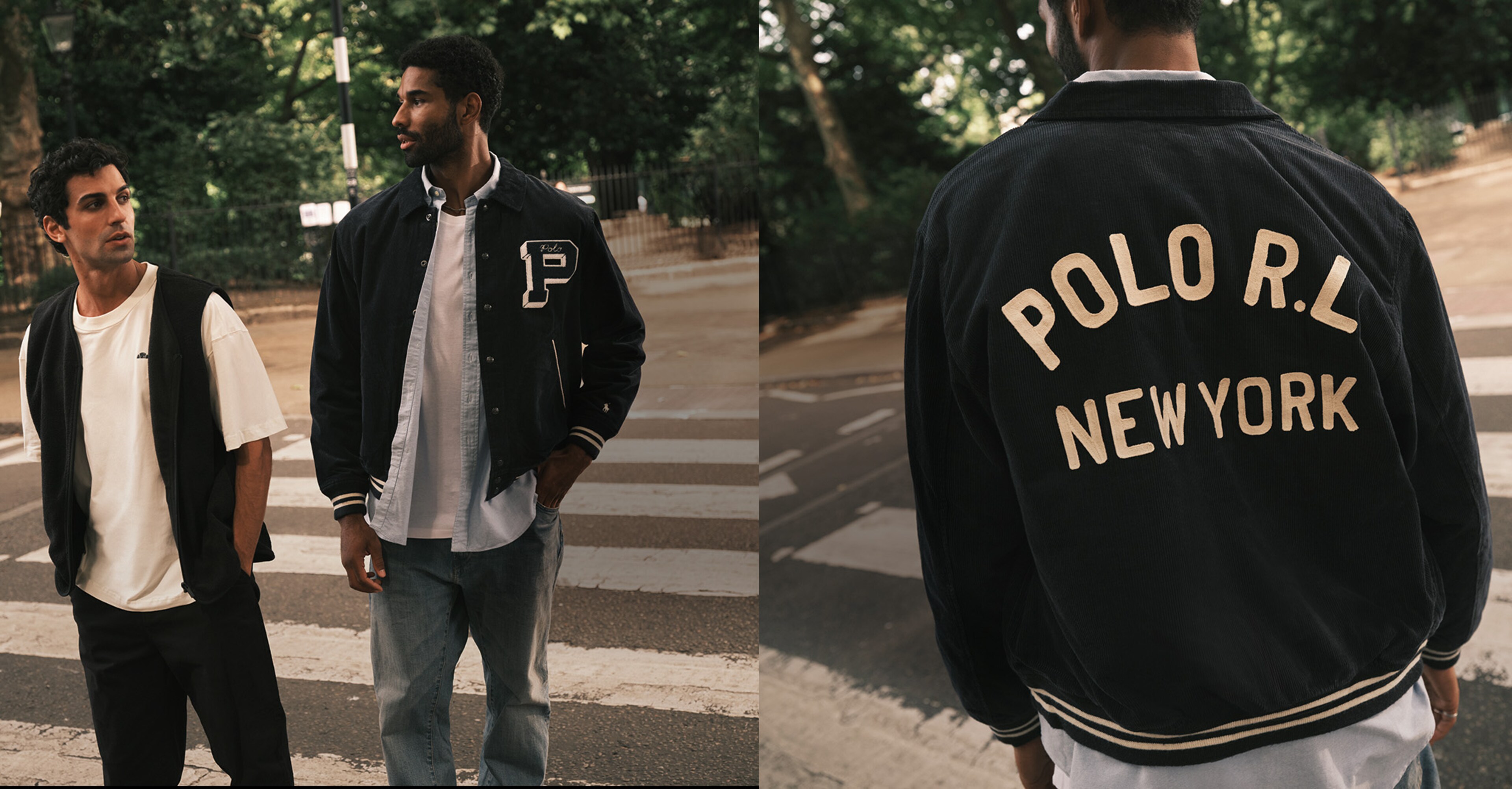 Split screen of model's wearing Polo Ralph Lauren jackets