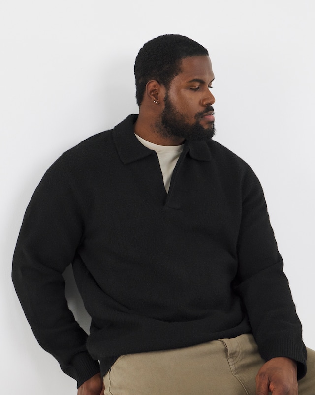 JACK & JONES Soho Ollie Split Neck Knit - Black
