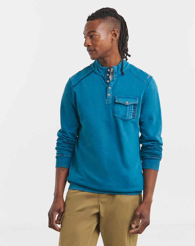Joe Browns Button Neck Sweatshirt - Blue, Long Length