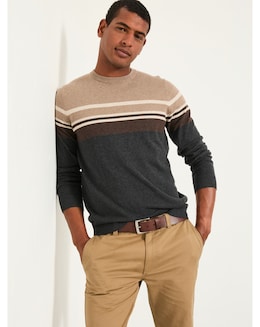 FatFace Rye Stripe Jumper (Regular &amp; Tall) - Grey