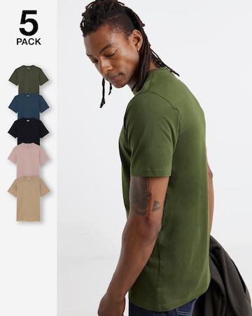 5 Pack Crew Neck T-Shirts Long - Multi