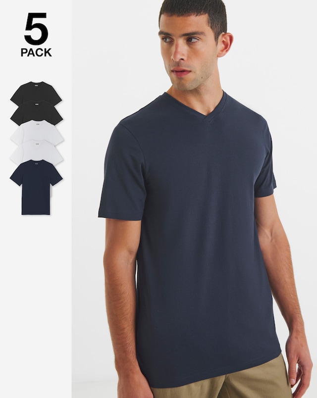 5 Pack V Neck T-Shirts - Long Length