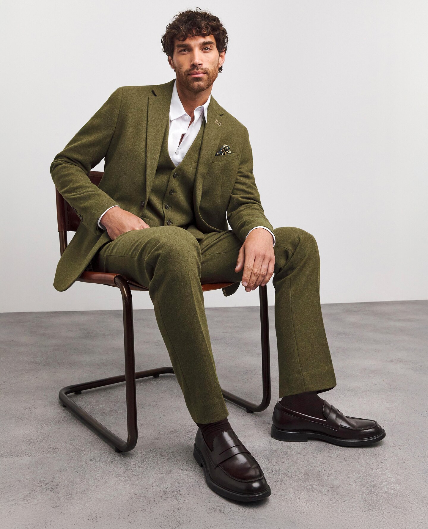 Joe Browns Suit Jacket, Trousers and Waistcoat in Khaki are pictured