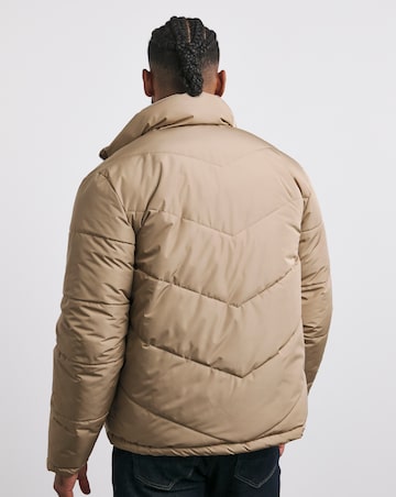 Ecru Funnel Neck Reversible Puffer Coat