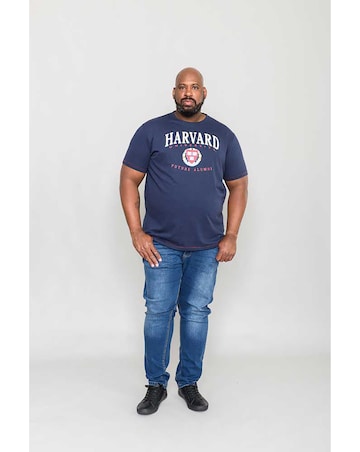 D555 Big And Tall Stapleford Official Harvard Printed Crew Neck T-Shirt - Navy