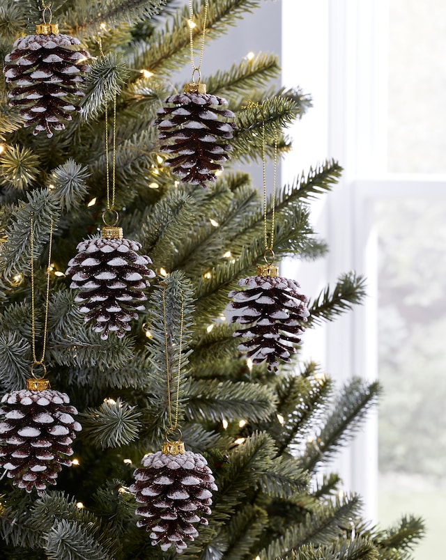 Set of 9 Hanging Pinecones with Glitter