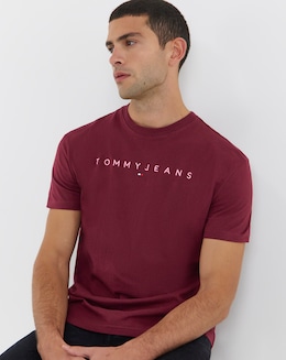 Tommy Jeans Short Sleeve Linear Contrast Logo T-Shirt - Wine