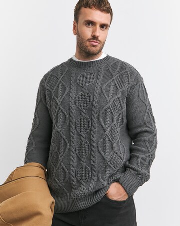 Wool Blend Grey Cable Knit Jumper